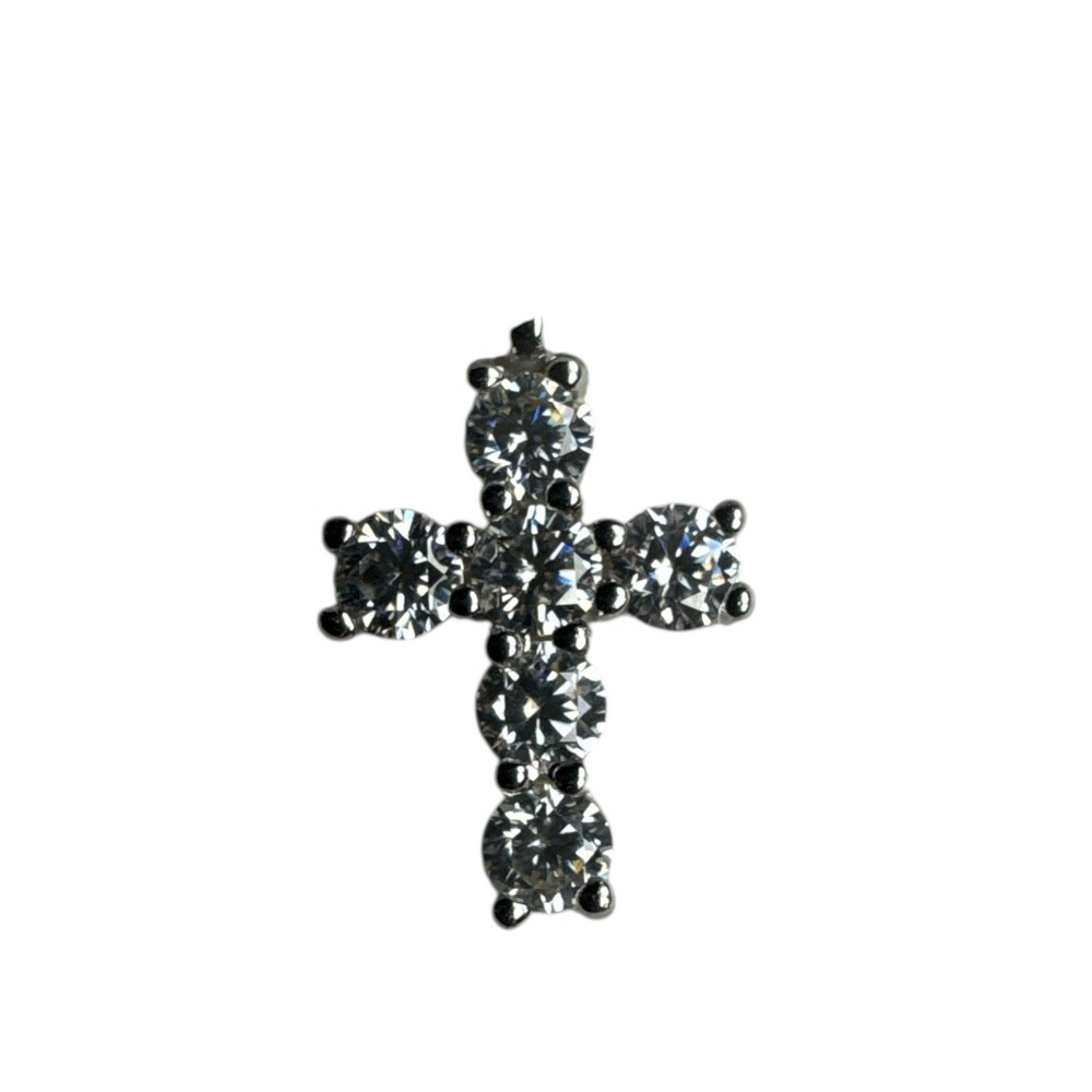 Authentic 925‎ Sterling Silver Cross Pendant with Brilliant Moissanite NWT
